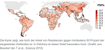 Die Karte zeigt, wie hoch der Anteil von Resistenzen gegen mindestens 50 Prozent der eingesetzten Antibiotika ist. In Ostchina ist dieser Anteil besonders hoch. (Grafik: aus Boeckel Van T et al., Science 2019) Die Karte zeigt, wie hoch der Anteil von Resistenzen gegen mindestens 50 Prozent der eingesetzten Antibiotika ist. In Ostchina ist dieser Anteil besonders hoch. (Grafik: aus Boeckel Van T et al., Science 2019)